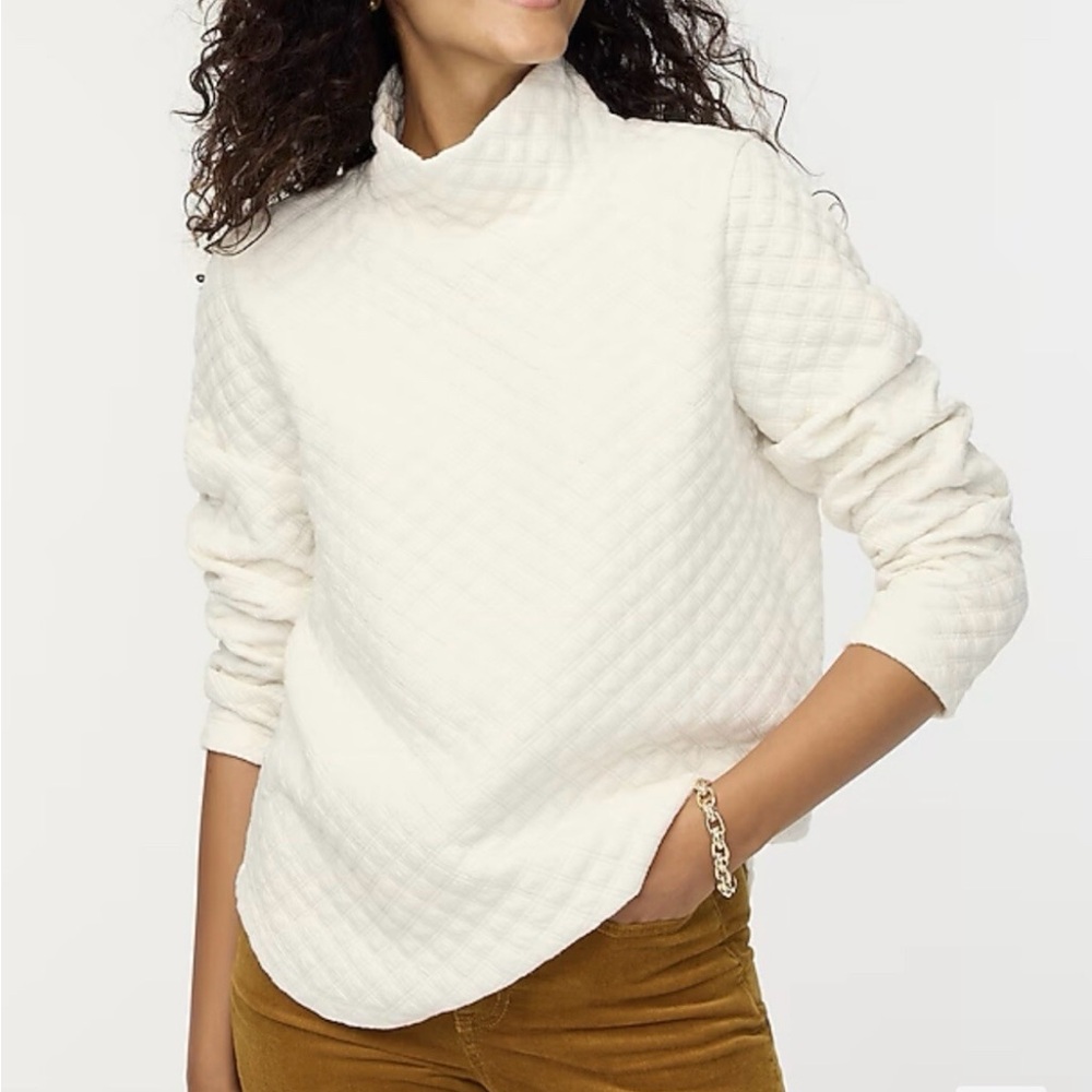 J. Crew Quilted Mockneck Pullover in Ivory Size XXL. NWT